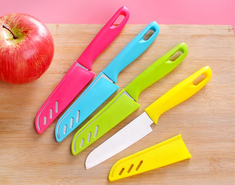 
High Quality Stainless Steel Colorful Handle Cheap Portable Paring Knife With PP Sheath 