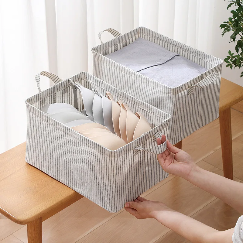 Wind Smoke Cotton And Linen Storage Basket Fabric Folding Coverless Basket Home Storage Sundries Steel Frame Storage Basket