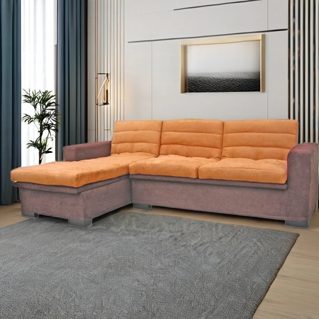 Modern Flock Fabric Corner Sofa Bed with Storage Metal & Wooden Frame Reclining & Foldable for Bedroom Living Room Furniture