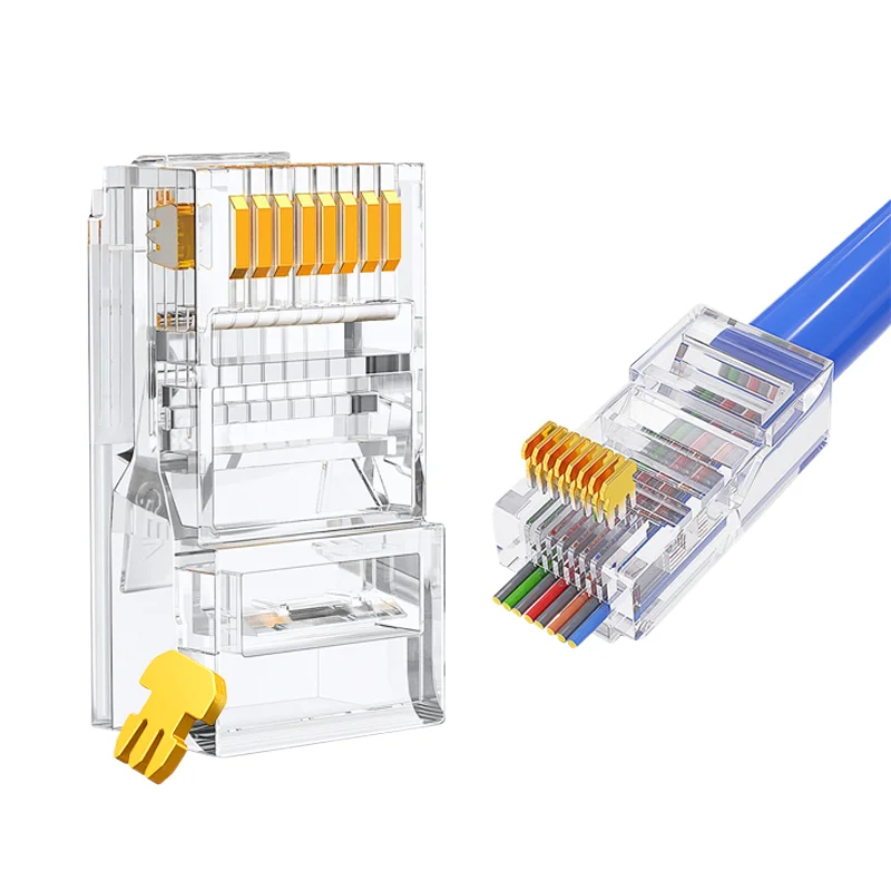 100pcs network ethernet cat6 utp rj45 connector end pass through modular plug