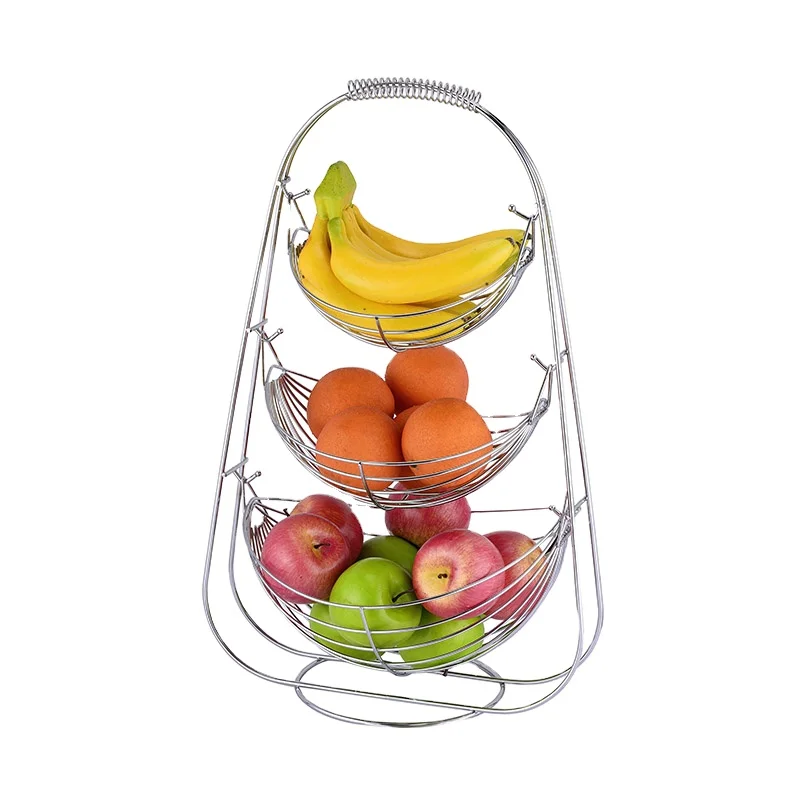 Factory Price 3 tiers Chrome Plated Stainless Steel Hanging Fruit Baskets