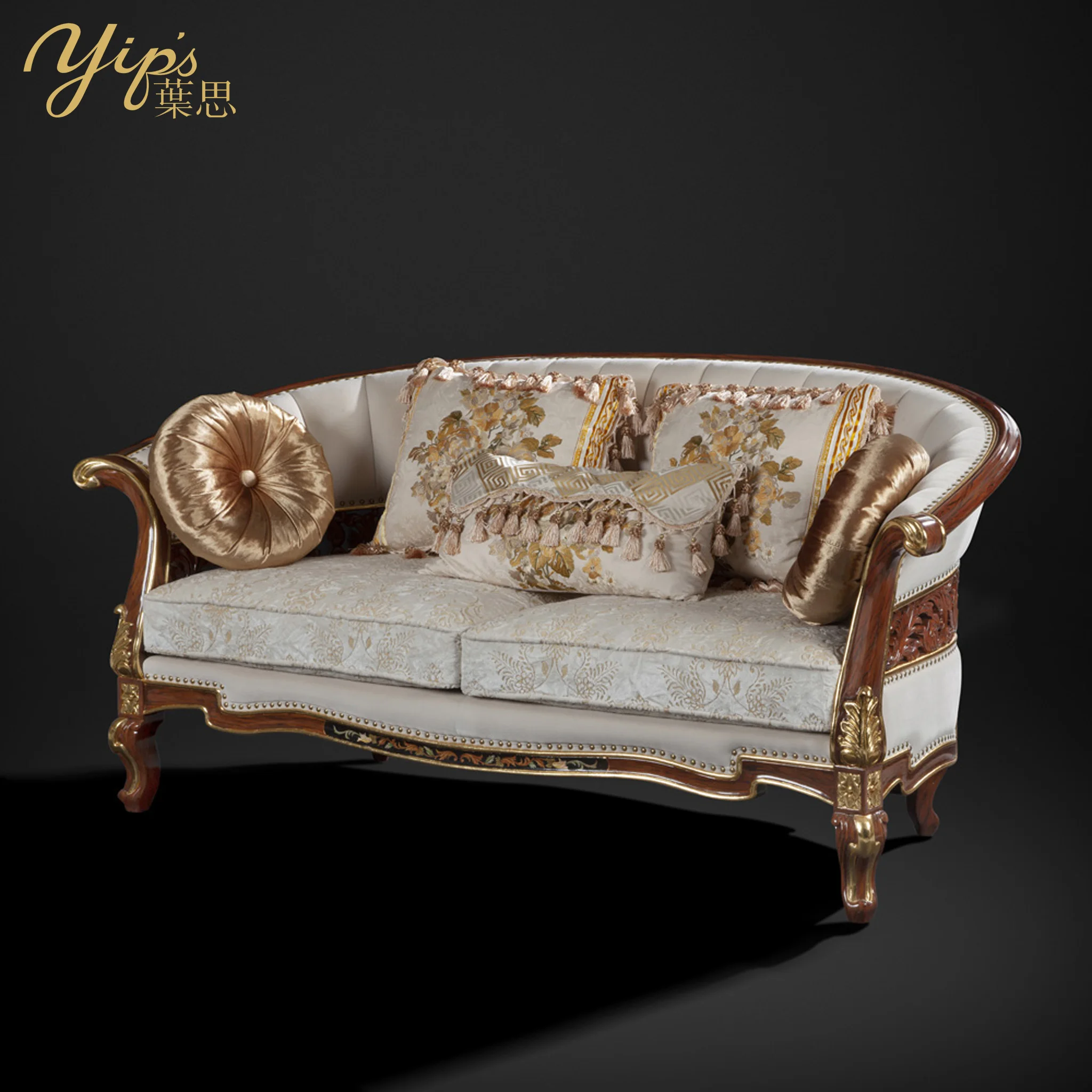 Yips LD-2004-1856 Wooden Luxury Series Solidwood Carving Handpainted Veneer Pattern Livingroom Classical 2 Seater Sofa