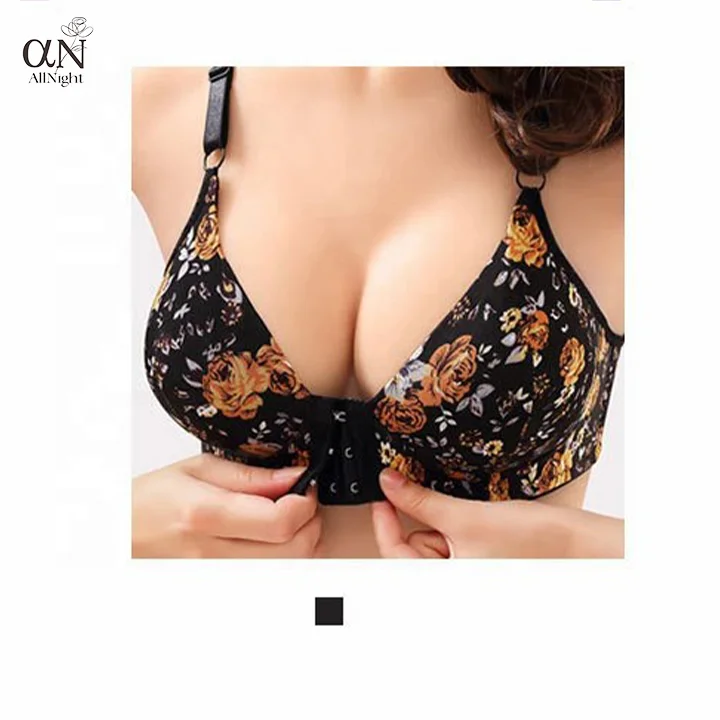 Drop shipping Factory Manufacture Women Seamless Flower Print Front Closure Plus Size Soft Full Cup Wire Free Push Up Bra