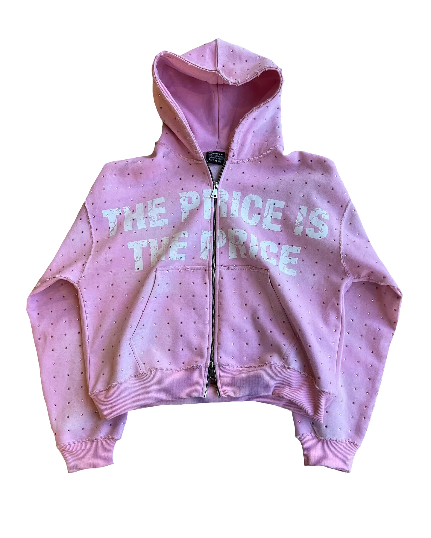 Custom Luxury Distressed French Terry Acid Wash Heavyweight Boxy Cropped Zip Up Rhinestone Hoodie Men