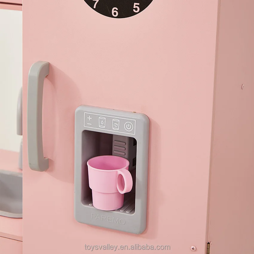 Pink pretend wooden play kitchen toy set for girls