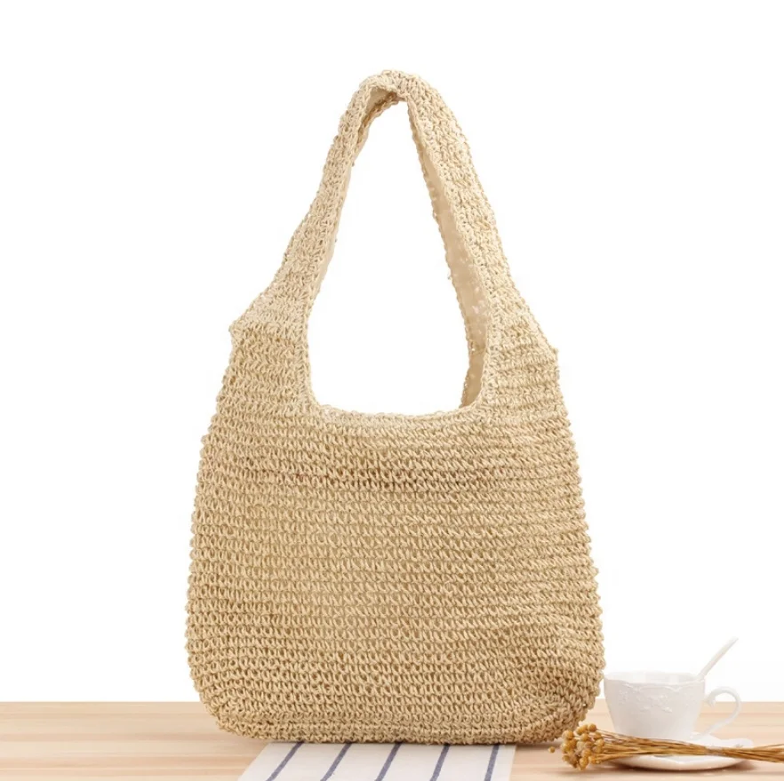 2024 Designer Moroccan Handmade Woven Rattan Shoulder Bag Large Capacity Vacation Beach Tote Bag Ladies Straw Bag with Handle