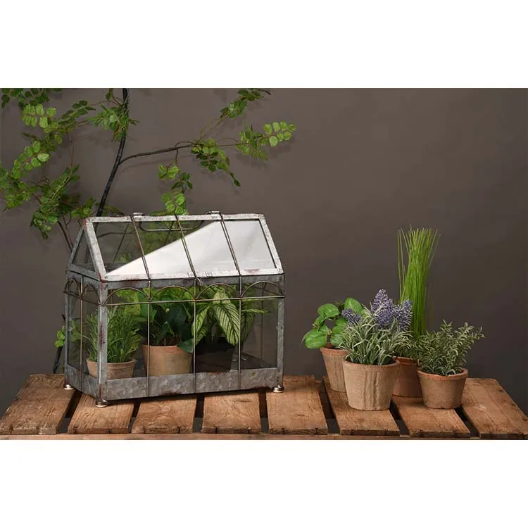 custom portable easily assembled 12 inch outdoor indoor hydroponic  iron glass seed starter kit garden mini greenhouse for sale