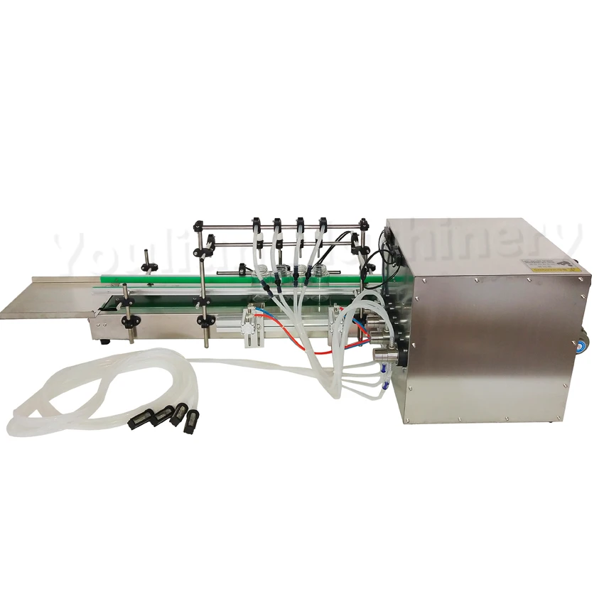 GX-4 Semi Automatic Desktop CNC 4 Nozzles Filler Water Perfume Juice Oil Liquid Filling Machine with Conveyor