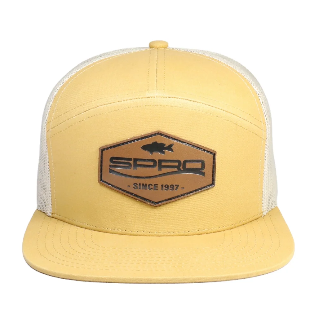 Custom 7 Panel leather Patch Snapback Trucker Hat Richardson 168 Flat Bill Mesh Cap
