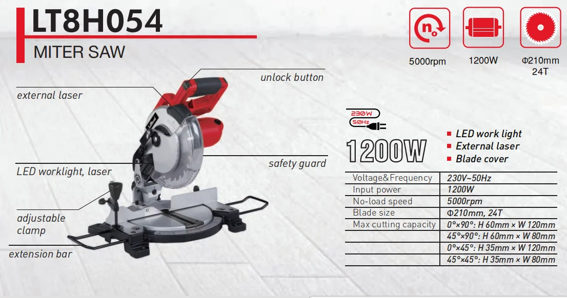 Профессиональная Проводная скользящая торцовочная пила LUTOOL M1 LT8H054 1200 Вт с лезвием 305 мм промышленная прочная 5000 об/мин 220 ~ 240 В OEM ODM GS