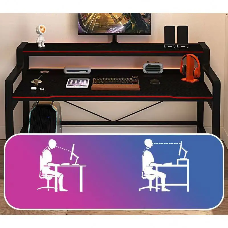 Desktop Home Computer Desk Bookcase Combination Bedroom Gaming Corner E-Sports Table