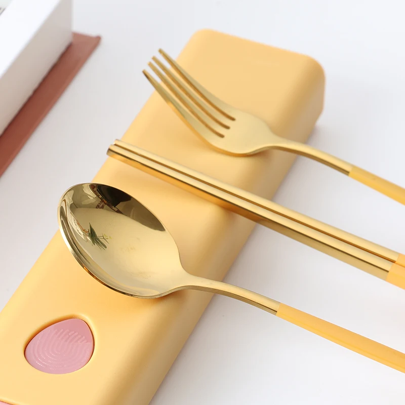 Hot Sale  Stainless Steel Cutlery Set Stainless Steel Portable Travel Camping Cutlery Fork Spoon Chopsticks Set