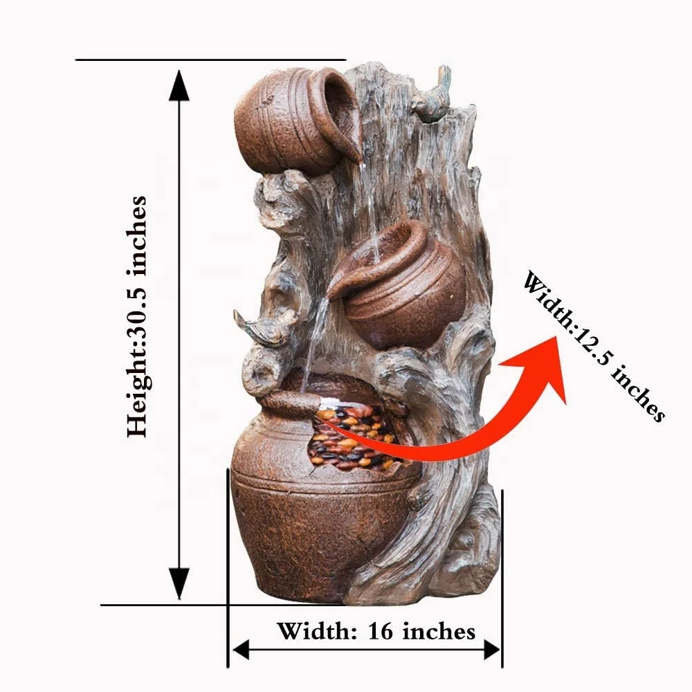 
Rock Fountain Falling Water Fountain with LED Lights Three Tier Fountain with Low Splash Design for Garden/Patio/Balcony/Lawn P 