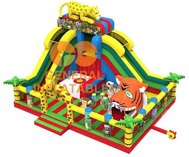 Children party game inflatable Jungle funland with inflatable bounce house jumping castle and slide playland indoor