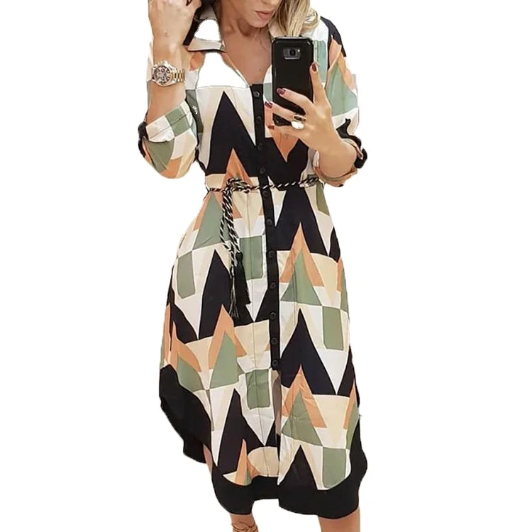 New Long Sleeve Cheap Elegant Dresses Women Casual Style Lapel Irregular Dress Ladies Summer