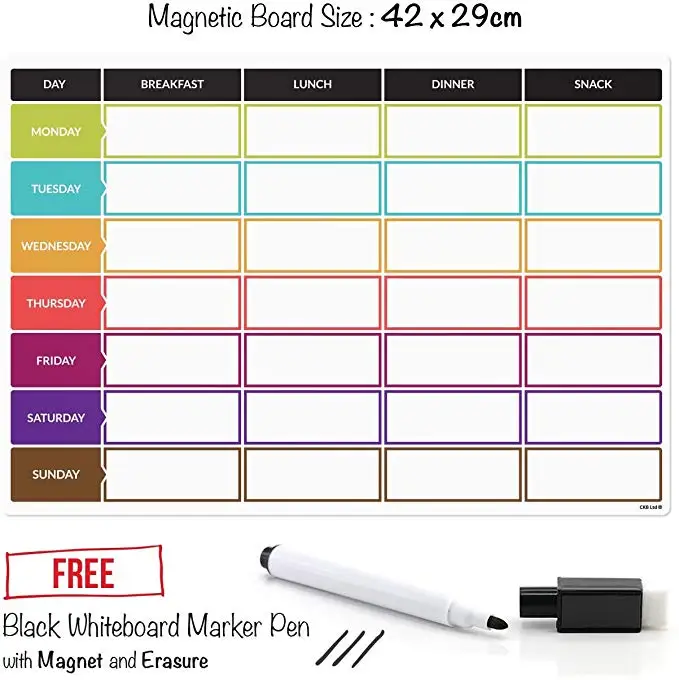 High Quality Children Magnetic Dry Erase Whiteboard Weekly Calendar Fridge Meal Planner for Kids of whiteboard