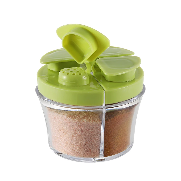 Wholesale Seasoning 4 Chambers Flip Top  plastic spice bottle jars salt shaker pepper dispenser with PS jar