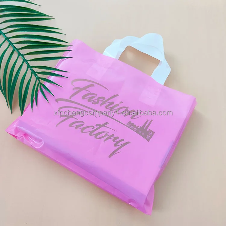 Customized Logo Pink Shop Boutique Gifts Handle Bag Stocking Sizes Reusable Carry Bag Promotion Plastic Bag