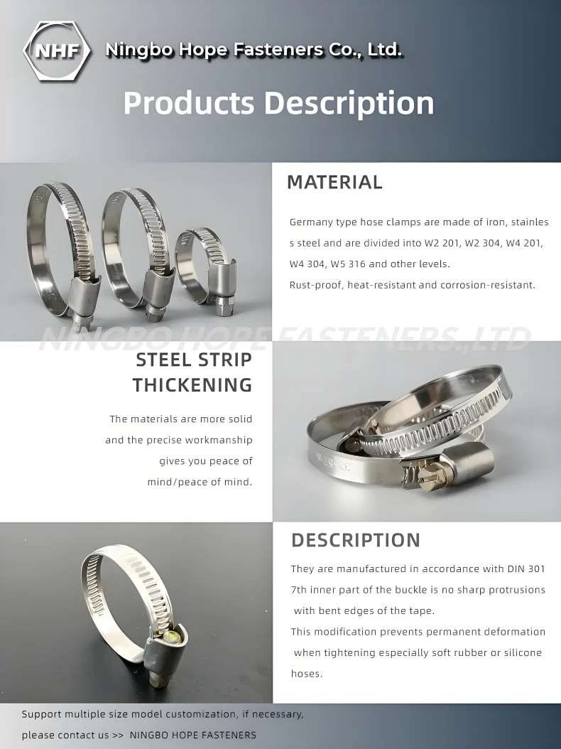 German Type Screw Band Worm Drive Hose Clamps