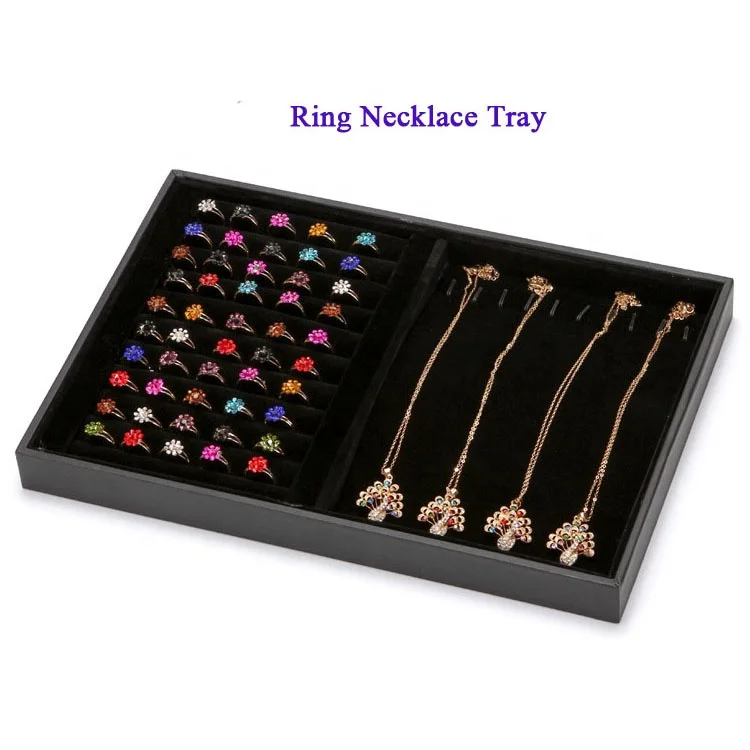 Multi Function Wooden wrapped Black Velvet Jewelry Stackers Ring Bracelet Waist beads Body Jewelry Packaging Display Tray