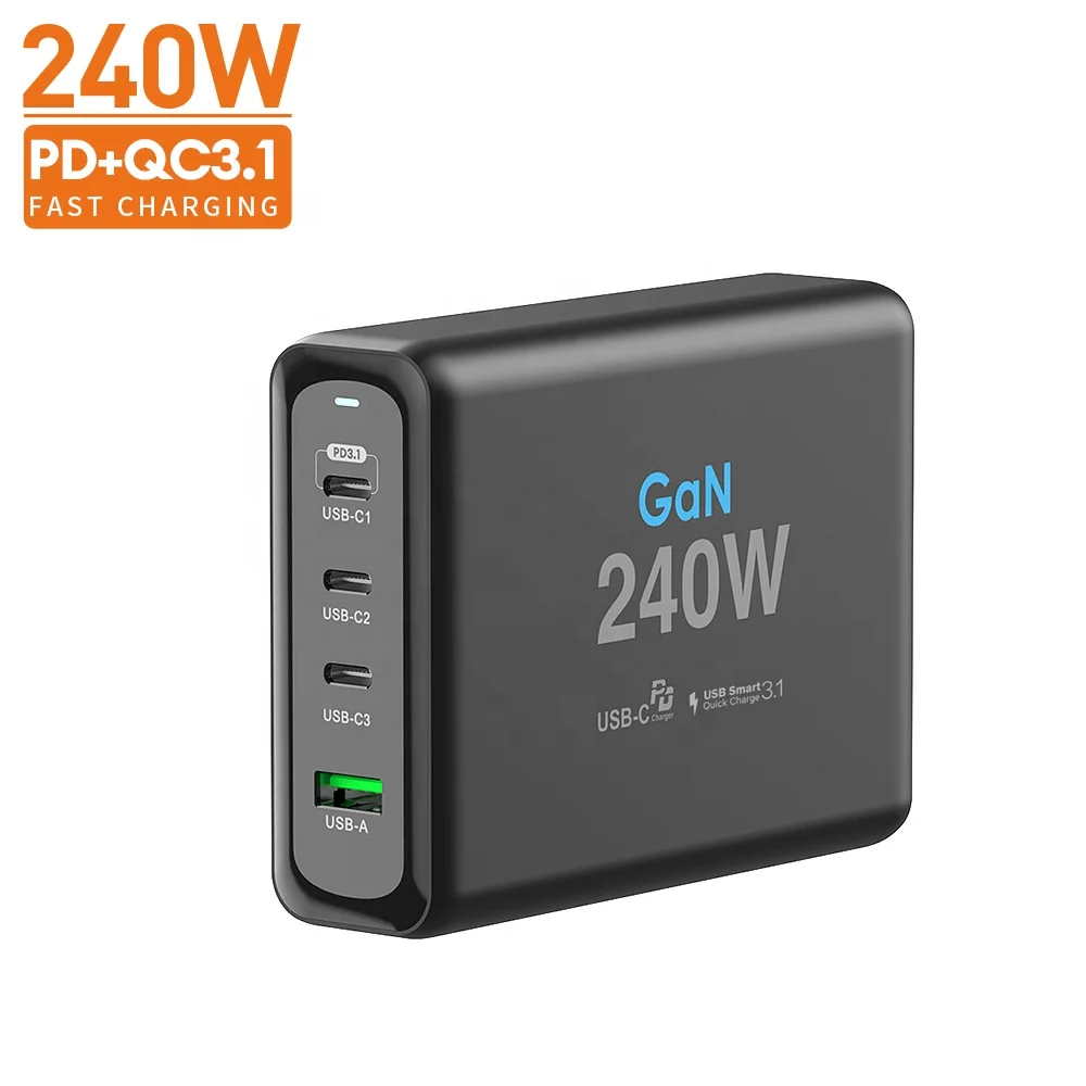240W GaN Tech PD Charger Station 140W PD3.1 100W 30W PD3.0 QC30W Fast Charger for MacBook Pro for iPad for Mobile Phone