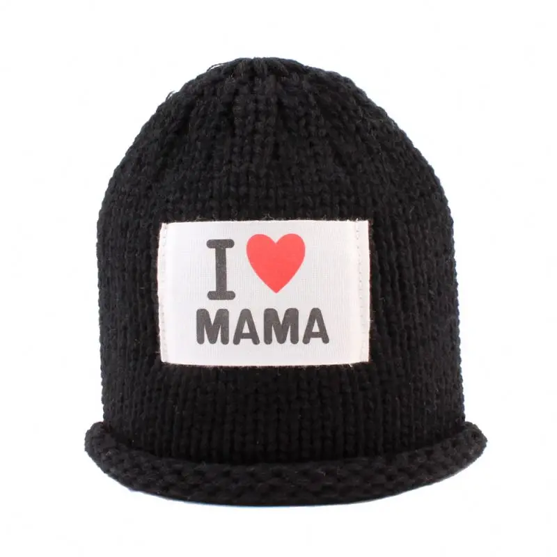 Custom label baby beanies i love mama knitted hat for