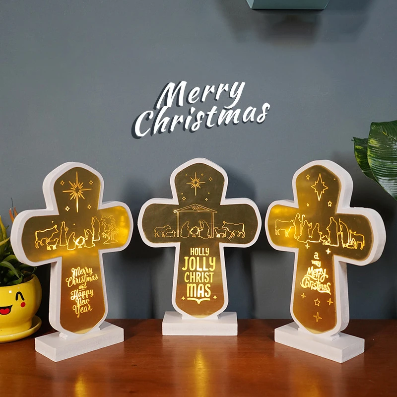 
Christmas led decoration lights atmosphere lights cross Christian crafts religious ornaments pendant 