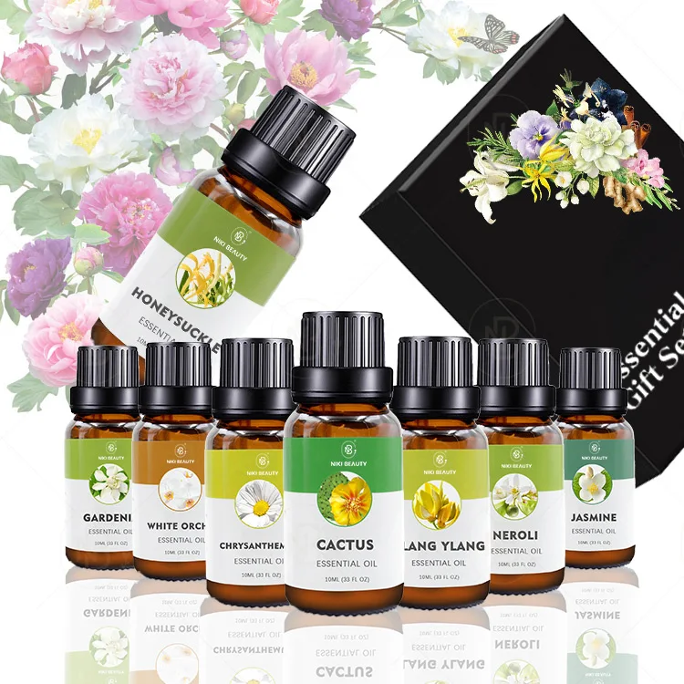 Private Label Wholesale Aromatherapy 8pcs Floral Chrysanthemum Jasmine Neroli Essential Oil Set