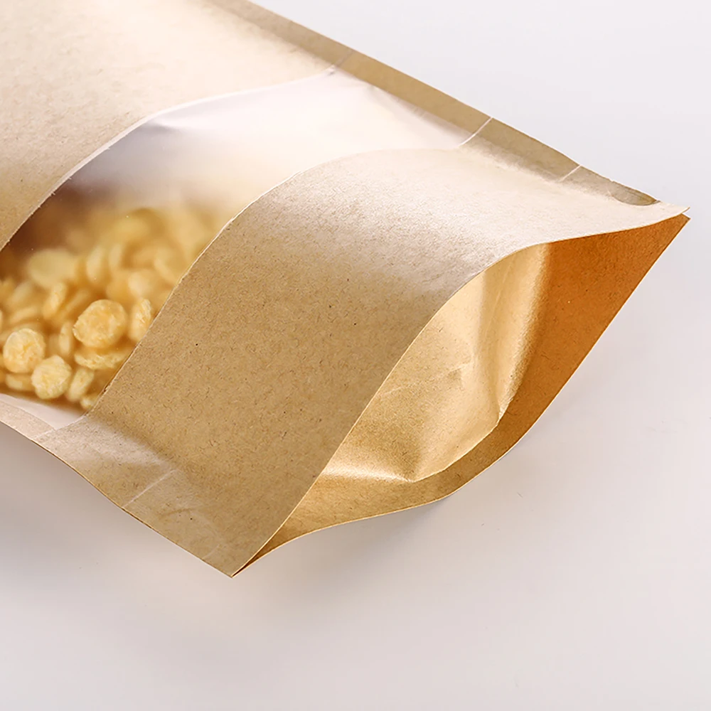 4*6 8*12 food packaging,kraft stand up pouch with window, matte doypack packaging for small business