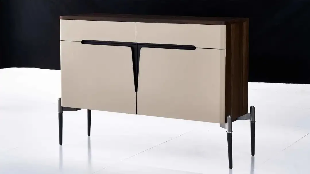 Contemporary Saddle Leather E1 Grade HDF with Eucalyptus Veneer Titanium Steel Frame Dining Room Wooden Sideboard
