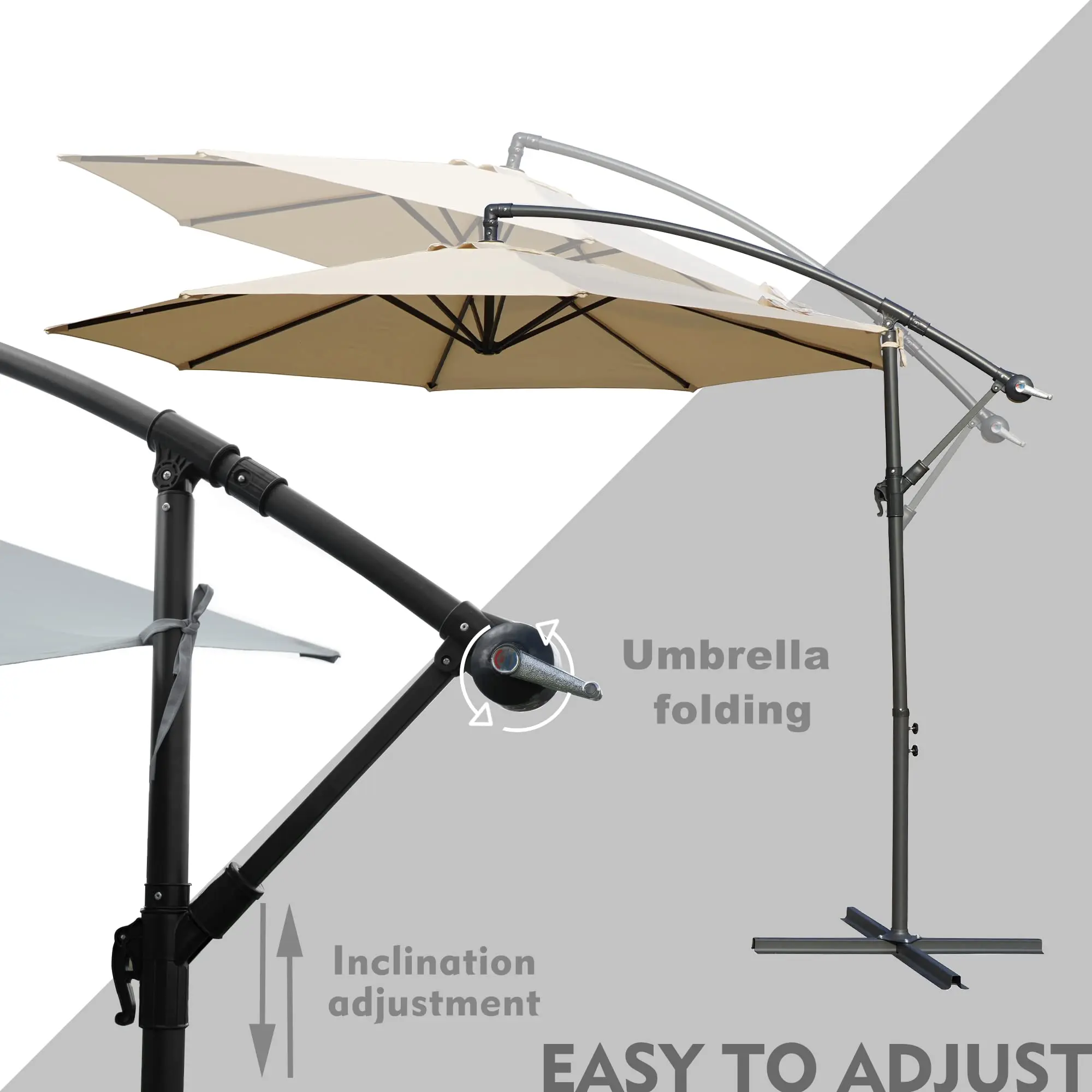 All Steel Hanging Duplex Roman Mist Garden Patio Umbrella Rain And Sun 2.7m Outdoor Parasol