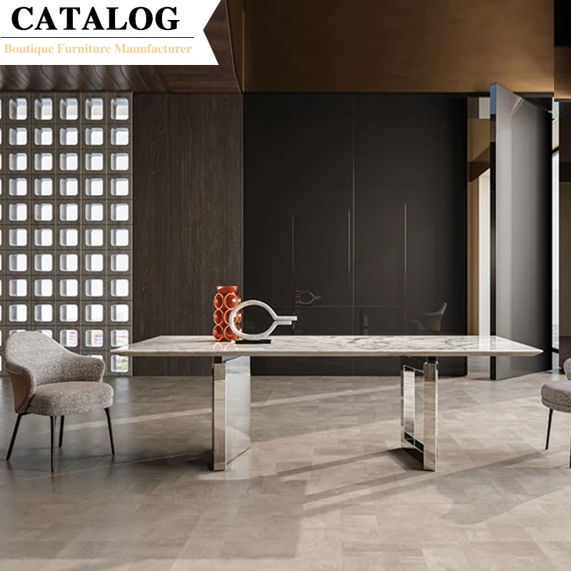 European Classic Style Marble Top Dining Room Table 6 8 Chairs Seater Stainless Steel Dining Table Luxury