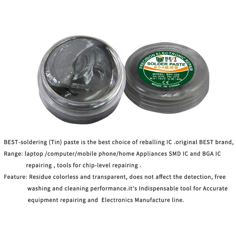BST-328 Factory High Quality 40g Soldering Paste Welding Flux Tin Solder Paste Sn63/Pb37  for BGA soldering paste solder SMT