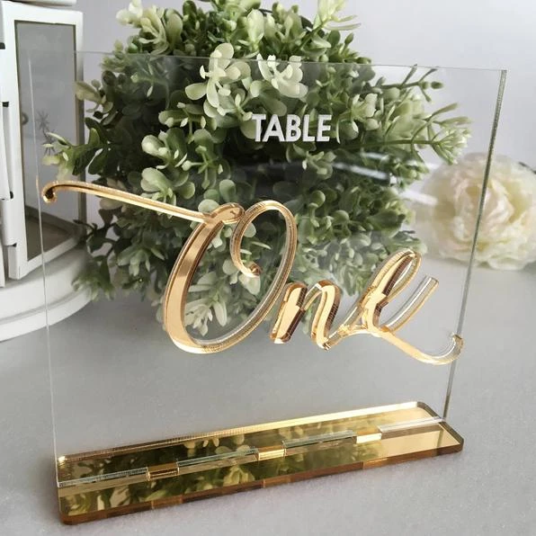 2021 Freestanding Table Signs Gold Mirror Clear Acrylic Place Card Standing Weeding Laser Cut