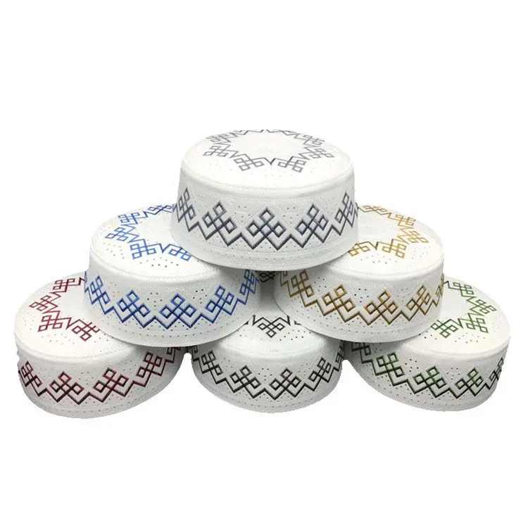 2022 wholesale cheap white boys men muslim baotou hat cap knitting kufi topi crochet taqiyah prayers cap man islamic hijab hat