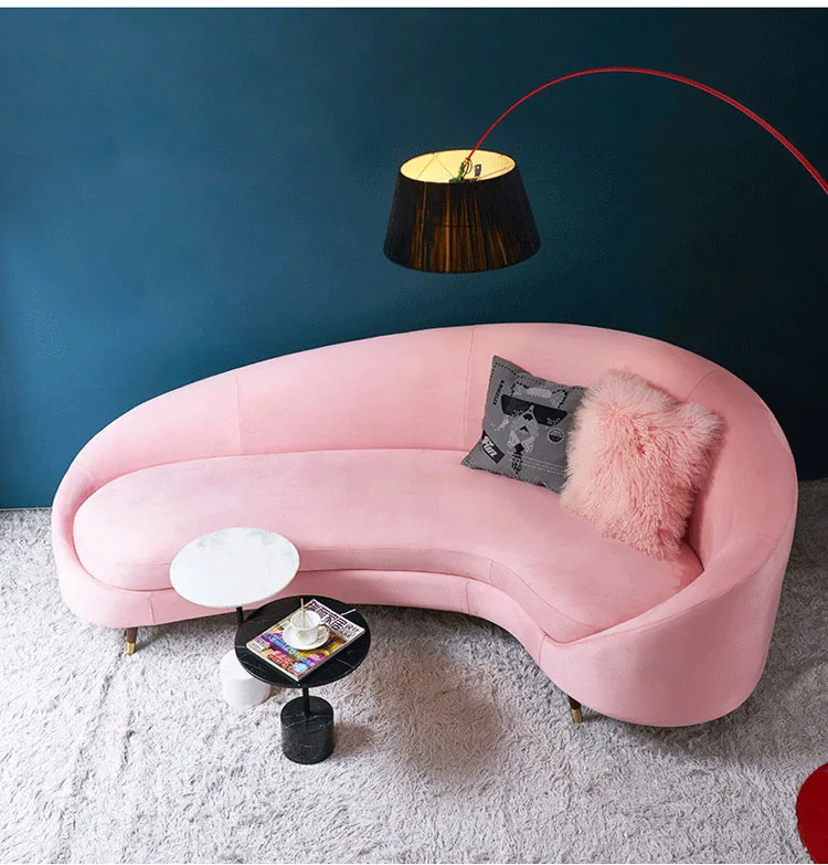 Canape Living Room Furniture Chesterfield Long Velvet Pink Curved  Fabric Sofa Couches