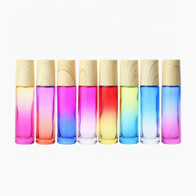 10 мл essence аромат эфирное масло в стеклянной роликовой бутылки бамбука крышка градиент стеклянная круглая бутылка с древесины