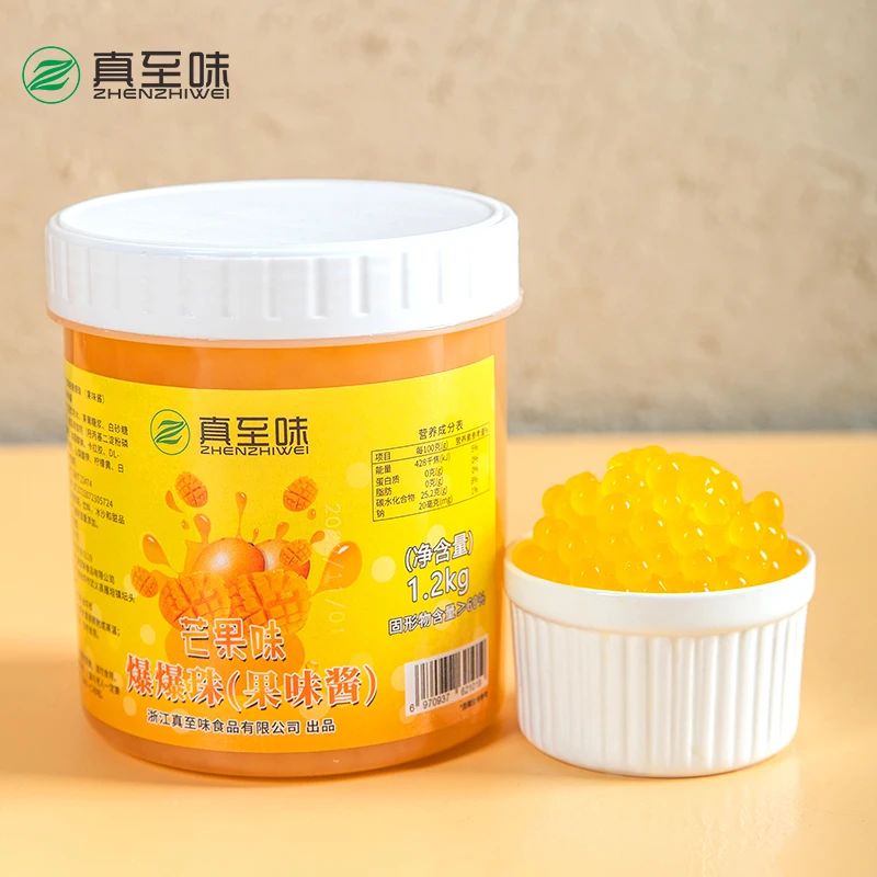 Low Price Wholesales Bursting Boba 1.2 Kg New Fruit Flavor Halloween Mango Popping Boba Pearls Bursting Boba For Bubble Tea