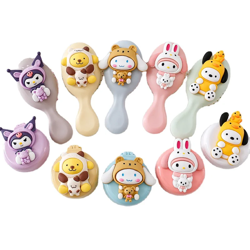 MZ Kawaii Anime Massage Comb Handle Mirror Cinnamoroll Kuromi My Melody Cartoon Airbag Comb Hair Comb for Girl
