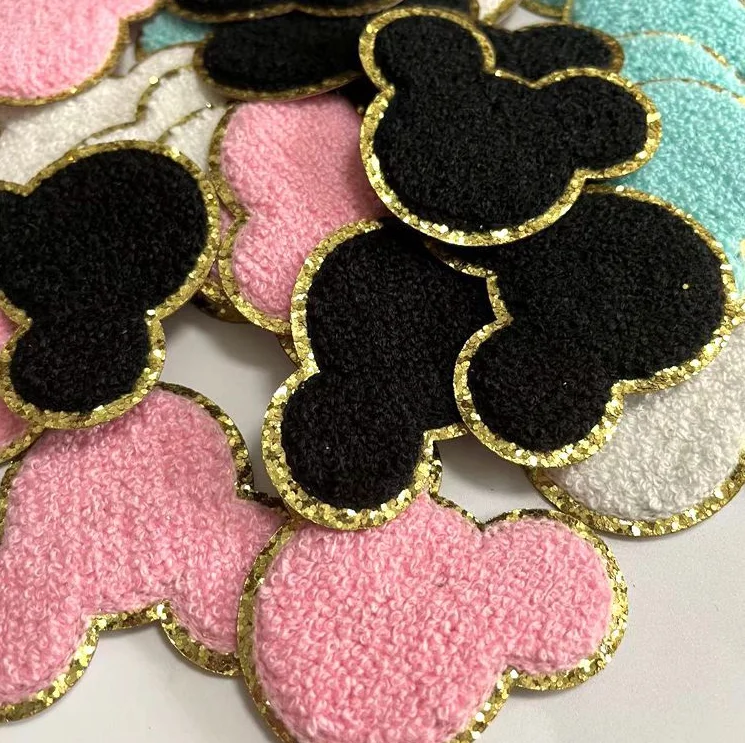 Chenille Iron on Patches for pocket Embroidered patch bowknot heart sticker for clothes & school bag Applique