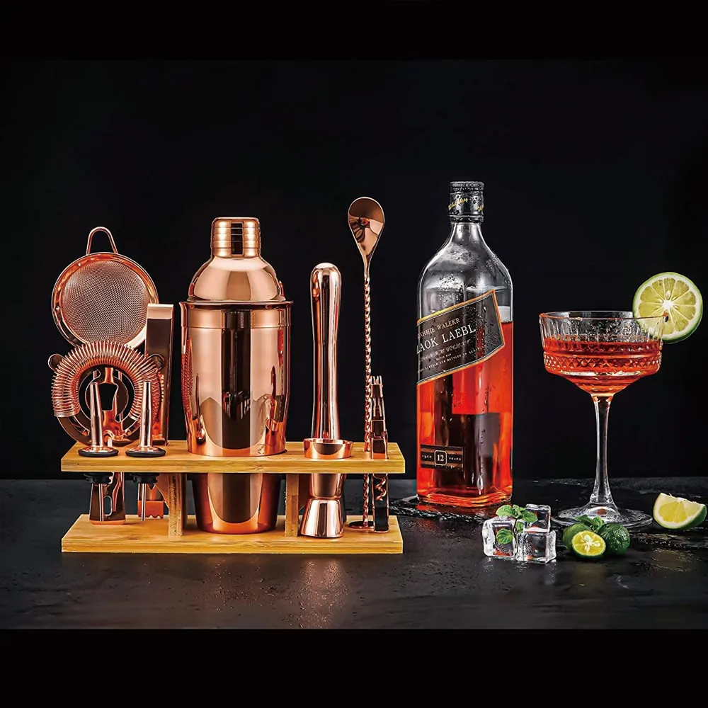 11-Piece Bar Tool Set with Stylish Bamboo Stand Bartending Kit and Martini Cocktail