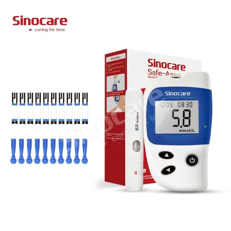 CE Sinocare Safe Accu 2 Non Invasive Digital Blood Glucose Meter Hospital and Household Usage Glucometer With 10 Pcs Test Strips