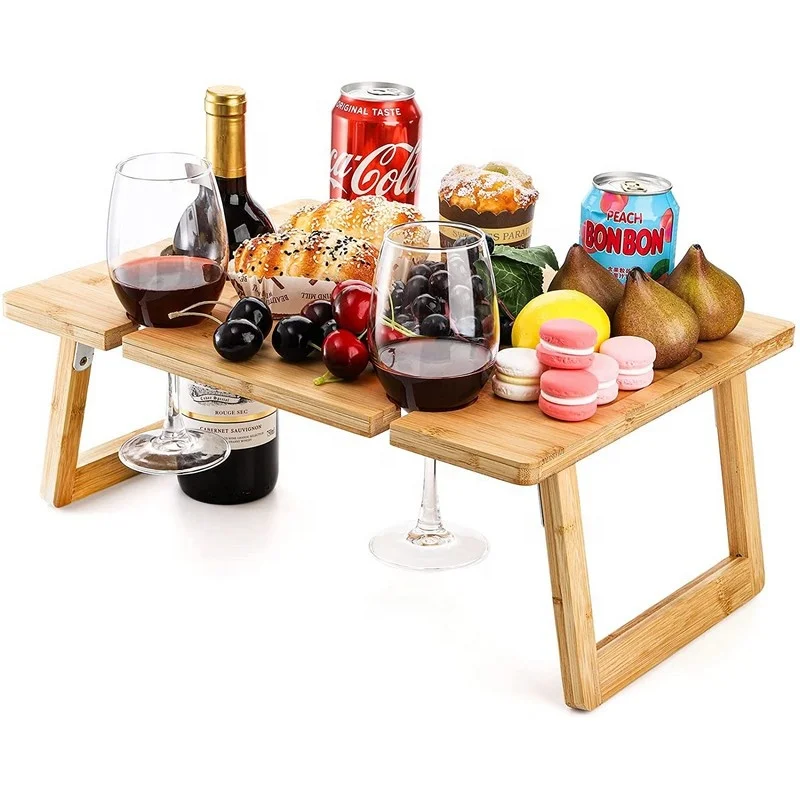 Foldable Champagne Picnic Snack Table Tray portable folding picnic table