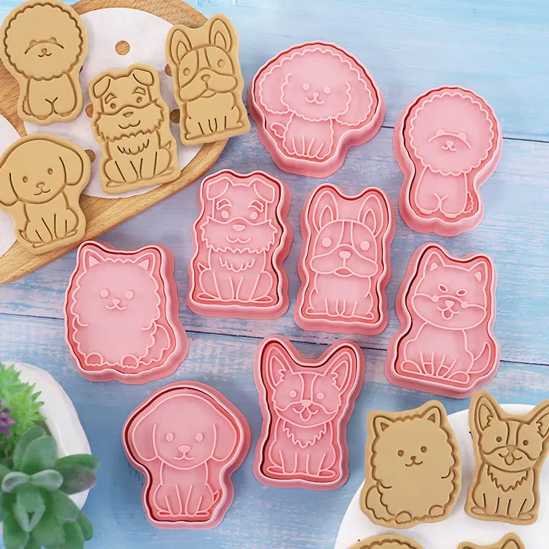 8pcs Cartoon Cute Dog Cookie Stamp Utensilios De Cocina Cake Decoration Chocolate Candy Making Plastic Mold Maker For Biscuit