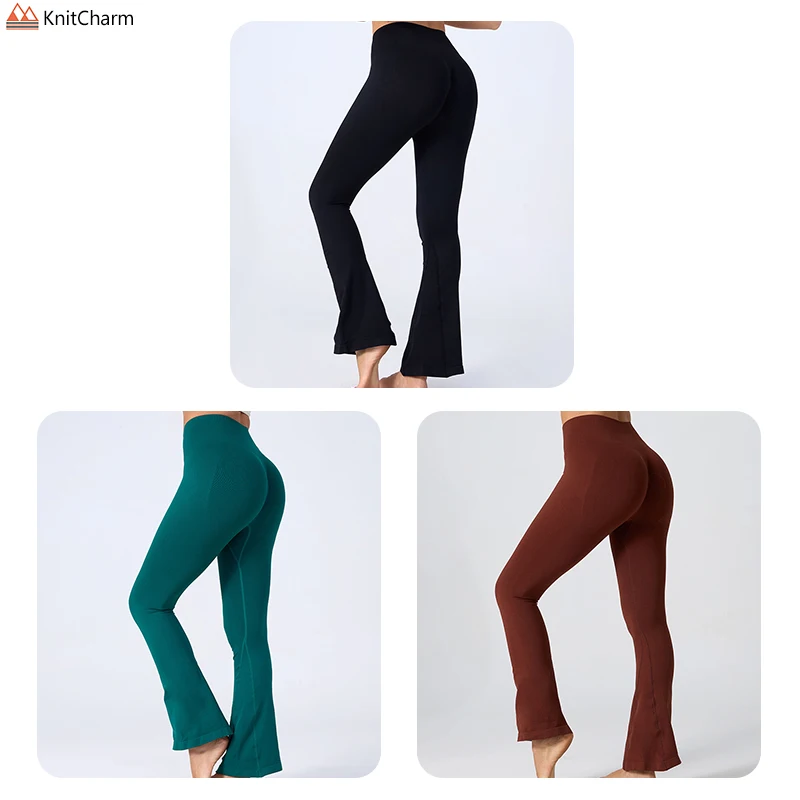 Seamless Women High Waist Wide Leg Pants Hip Lift Belly Yoga Pants Sports Gym Fitness Leggings Dance Yoga Flared Pants