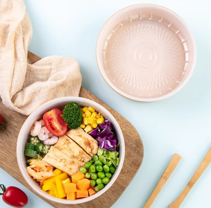 Disposable paper bowl with circular PP inner tray vegetable and fruit separation container