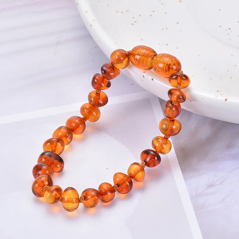 JOJO Amazon Choice High Quality Irregularity Real Baltic Amber Natural Baby Teething Bead Bracelet from Vietnam