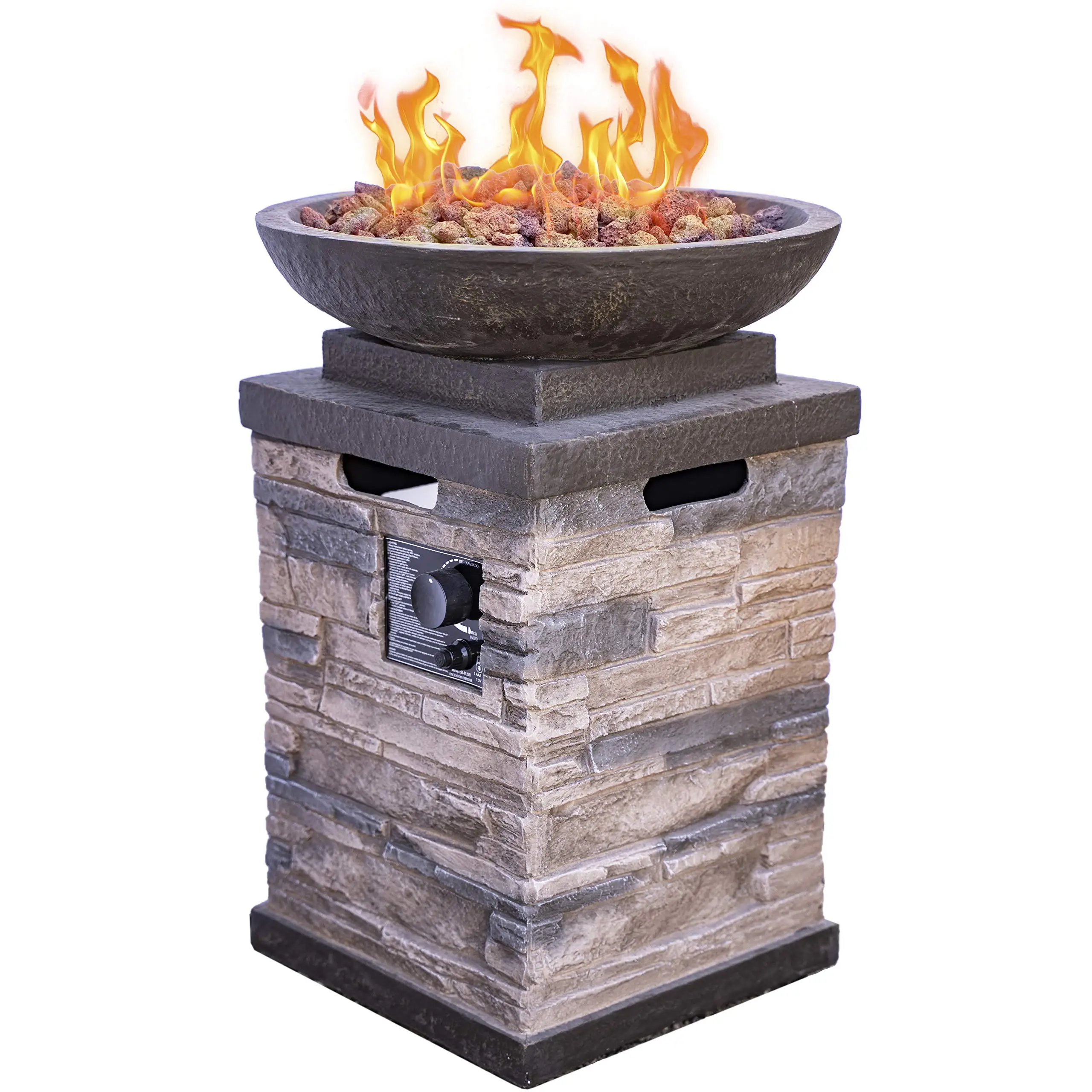 Newcastle Propane Firebowl Column Realistic Look Firepit Heater Lava Rock 40,000 BTU Outdoor Gas Fire Pit 20 lb, Pack of 1