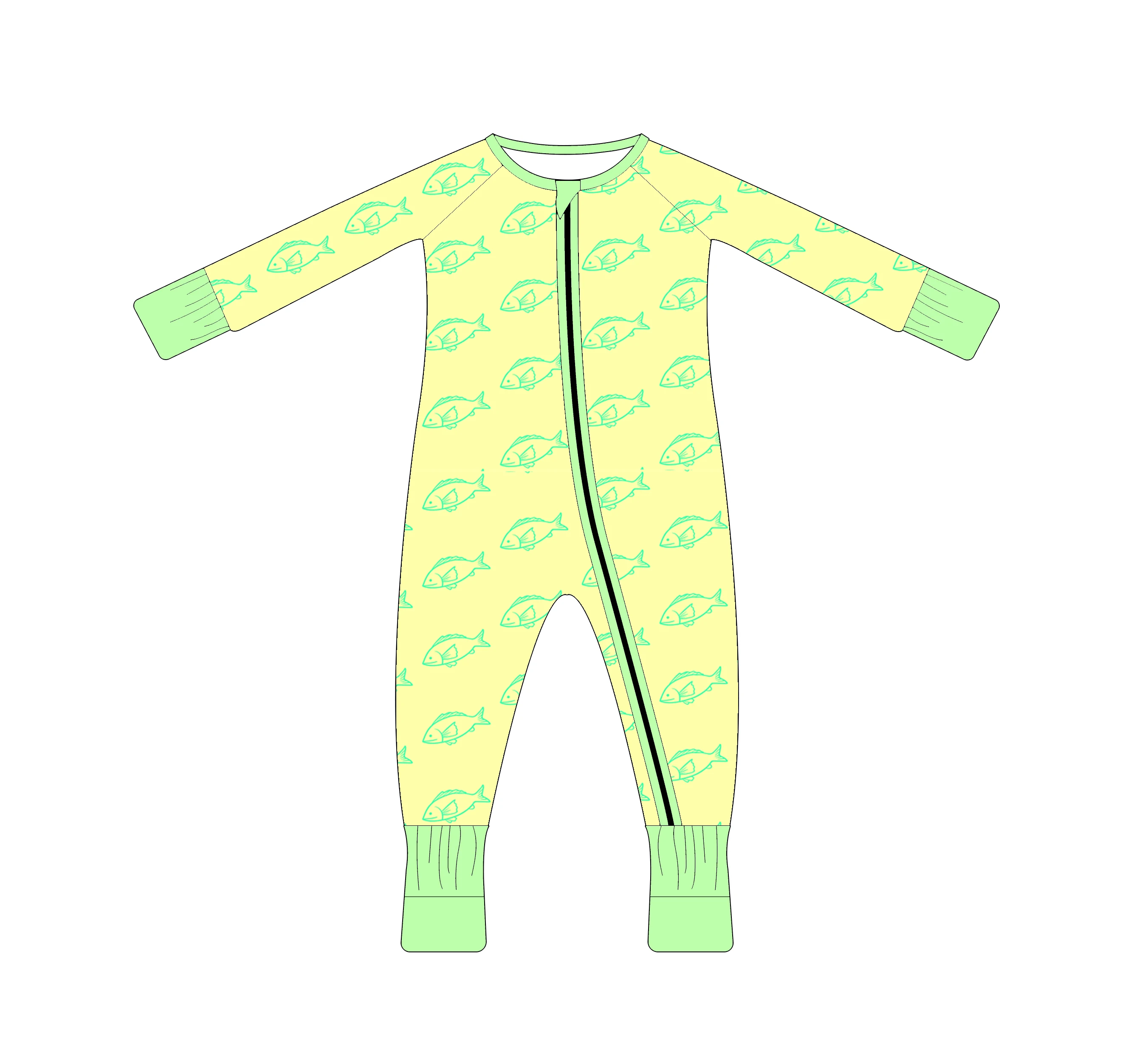 New Design Fish prints bamboo zipper 95% bamboo viscose 5% spandex romper