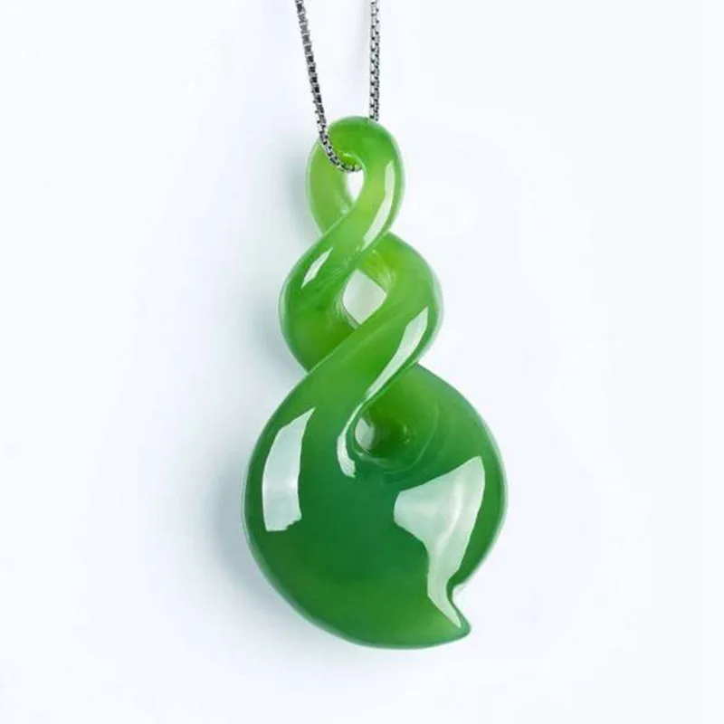 Mongolia Nephrite Jade Twist Pendant Jade Necklace Natural Greenstone Jade Double Twist Necklace